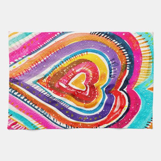 Heart boho Aquarellkunst Geschirrtuch (Horizontal)