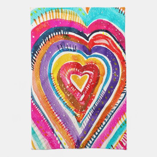 Heart boho Aquarellkunst Geschirrtuch (Vertikal)