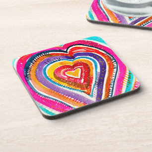 Heart boho Aquarellkunst Getränkeuntersetzer