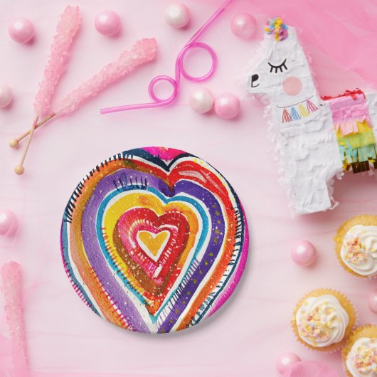 Heart boho Aquarellkunst Pappteller (Party)