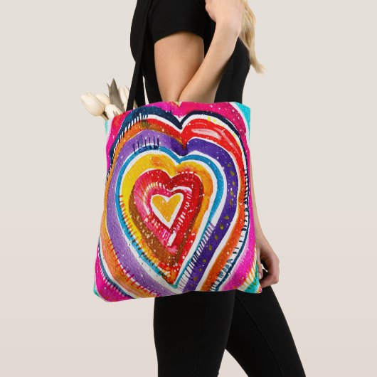 Heart boho Aquarellkunst Tasche (Von Nahem)