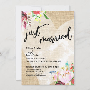 Heart Boho Blume Burlap Just Married Empfang Einladung