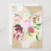 Heart Boho Blume Burlap Just Married Empfang Einladung (Rückseite)