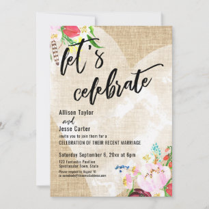 Heart Boho Floral Burlap Let's Celebrate Empfang Einladung