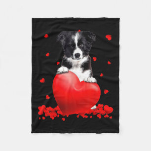 Heart Border Collie Dog Lover Christmas Valentines Fleecedecke