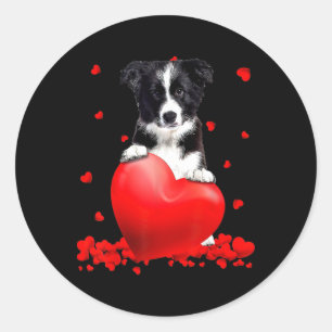 Heart Border Collie Dog Lover Christmas Valentines Runder Aufkleber