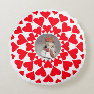Heart Border Customizable Round Pillow Rundes Kissen