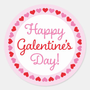 Heart Border Happy Galentine's Day Round-Aufkleber Runder Aufkleber