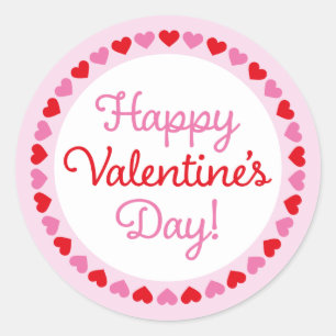 Heart Border Happy Valentine's Day Round-Aufkleber Runder Aufkleber