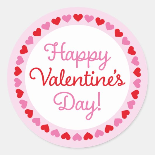 Heart Border Happy Valentine's Day Round Sticker (Vorderseite)
