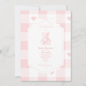 Heart Bow Gingham French Teddy Bear Baby Shower Einladung (Vorderseite)