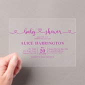 Heart Calligraphy Minimalist Pink Baby Shower Acryleinladungen (Insitu (Handheld))