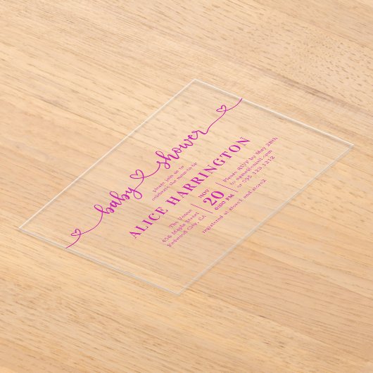 Heart Calligraphy Minimalist Pink Baby Shower Acryleinladungen (Ablage )