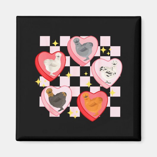 Heart Candy Silkie Chicken Valentine Farmer Animal Magnet (Vorne)