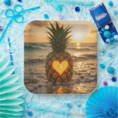 Heart Carved In a Pineapple On a Beach Pappteller (Party)