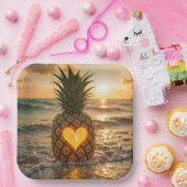 Heart Carved In a Pineapple On a Beach Pappteller (Party)