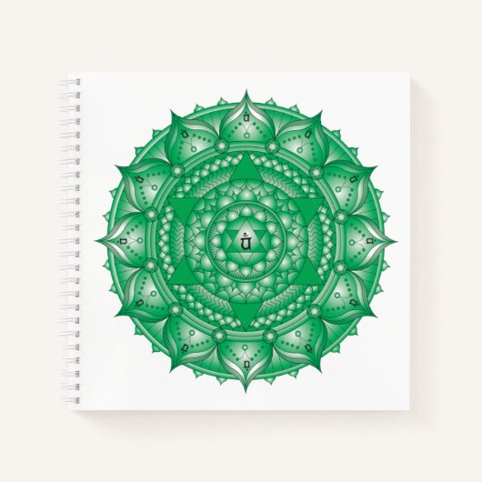 Heart Chakra Mandala Green Square Notebook Notizblock (Vorderseite)