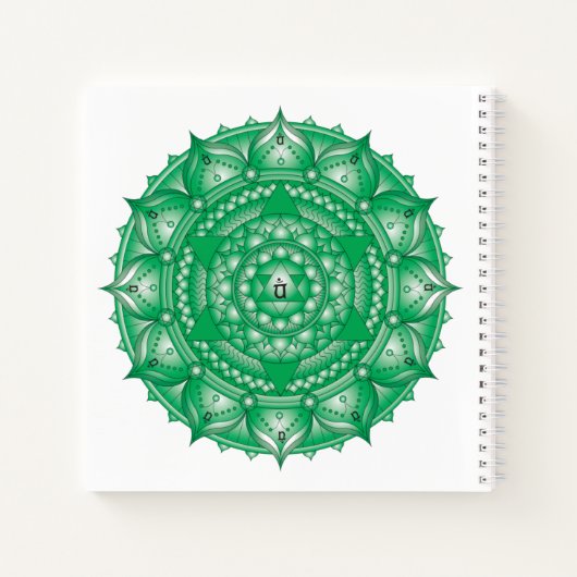Heart Chakra Mandala Green Square Notebook Notizblock (Rückseite)