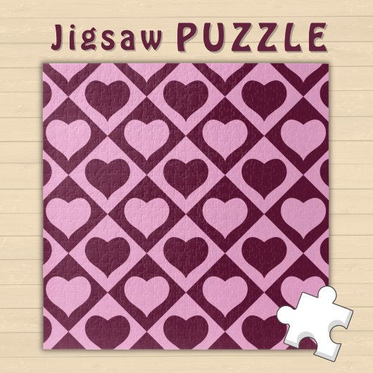 Heart Checkerboard Pattern Bordeaux Pink - Puzzle