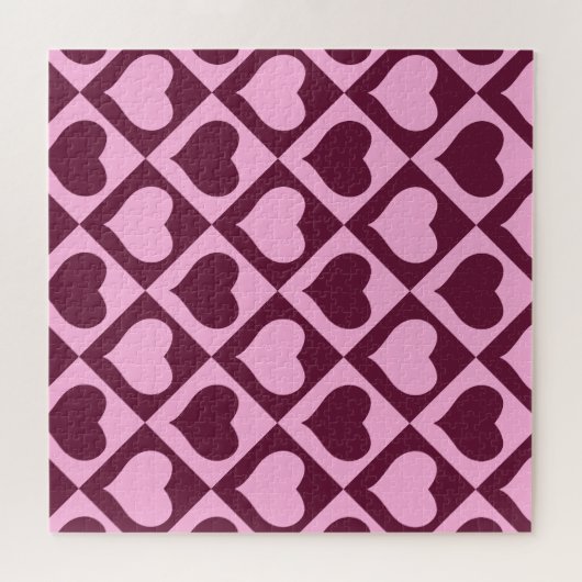 Heart Checkerboard Pattern Bordeaux Pink - Puzzle (Horizontal)