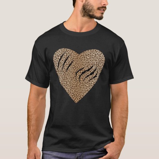 Heart Cheetah Leopard Tiger Print Claws Scratching T-Shirt (Vorderseite)