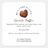 Heart Chocolate Watercolor Bakery Ingredient Quadratischer Aufkleber (Vorderseite)