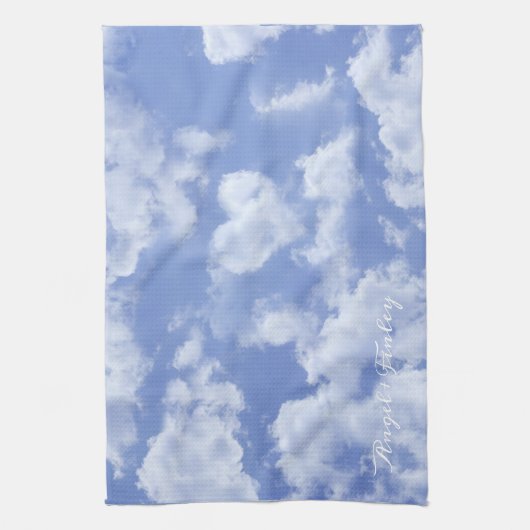 Heart Cloud Sky Niedlich Fun Moderner blauer Indiv Geschirrtuch (Vertikal)