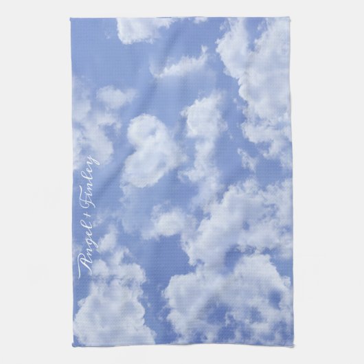 Heart Cloud Sky Niedlich Fun Moderner blauer Indiv Geschirrtuch (Vertikal)