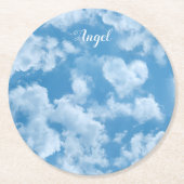Heart Cloud Sky Niedlich Fun Moderner blauer Indiv Runder Pappuntersetzer (Vorderseite)