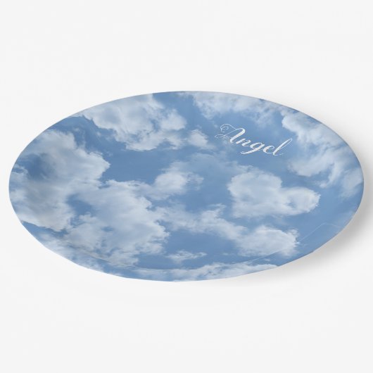 Heart Cloud Sky Niedlich Modern Blue Custom Weddin Pappteller (Schrägansicht)