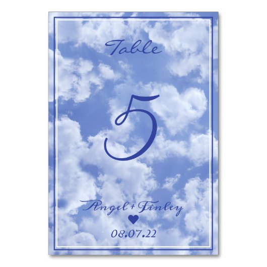 Heart Cloud Sky Niedlich Modern Blue Custom Weddin Tischnummer (Vorderseite)