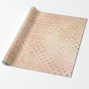 Heart Confetti Metallic Shabby Gold Wood Pink Rose Geschenkpapier