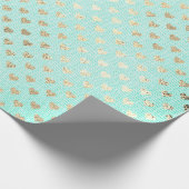 Heart Confetti Metallic Tiffany Aqua Gold Linen Geschenkpapier (Ecke)