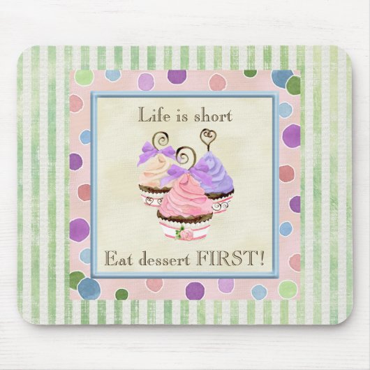 Heart Cupcake Trio Life ist Kurz - Maus Pad Mousepad (Vorne)
