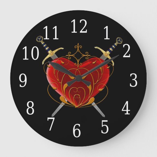 Heart & Daggers Round Clock Große Wanduhr (Vorderseite)