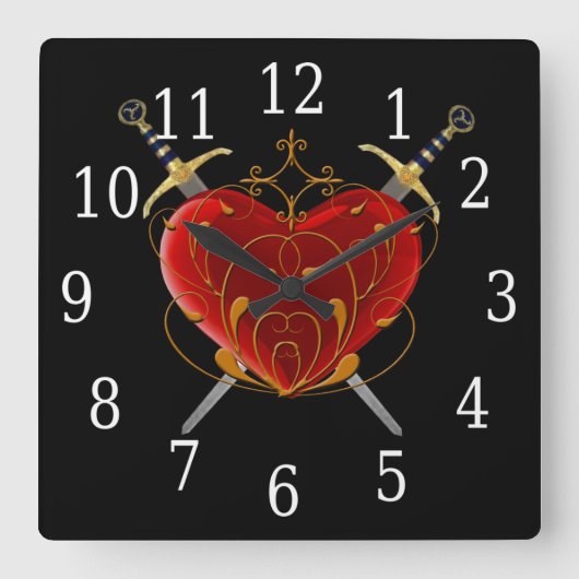 Heart & Daggers Square Clock Quadratische Wanduhr (Vorderseite)