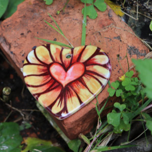 Heart Daisy Keramik Ornament