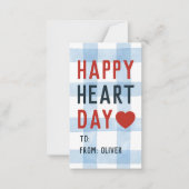 Heart Day Blue Gingham Valentine's Classroom Card Mitteilungskarte (Vorderseite)