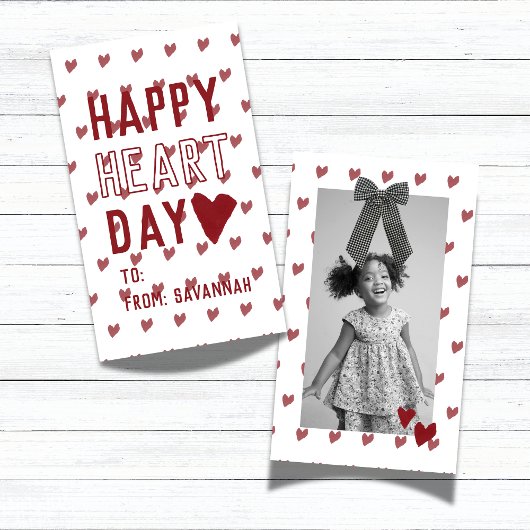 Heart Day Gingham Bow Valentines Classroom Card Mitteilungskarte