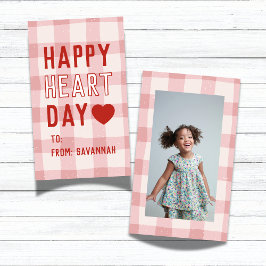Heart Day Pink Gingham Valentines Classroom Card Mitteilungskarte