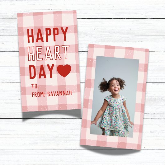 Heart Day Pink Gingham Valentines Classroom Card Mitteilungskarte
