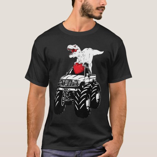 Heart Dino Valentine's Day Monster Truck Date Sing T-Shirt (Vorderseite)