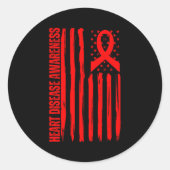 Heart Disease Awareness American Flag Chd Congenit Runder Aufkleber (Vorderseite)