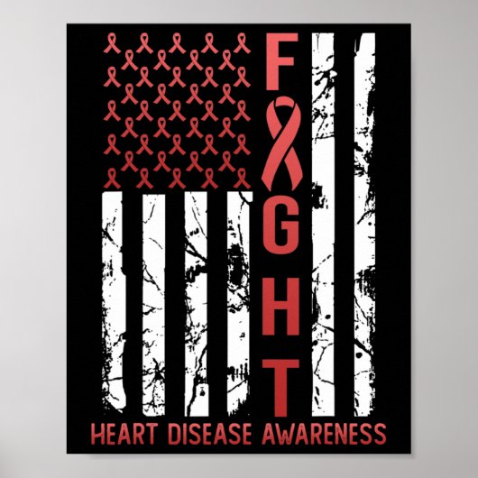 Heart Disease Awareness February Usa Flag Ribbon R Poster (Vorne)