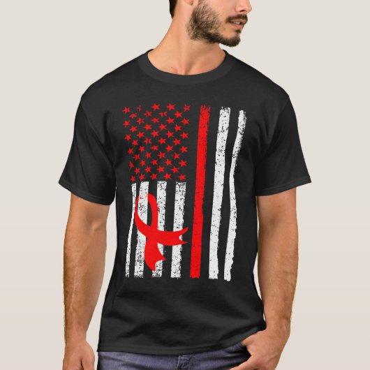 Heart Disease Awareness Red Ribbon American Flag U T-Shirt (Vorderseite)