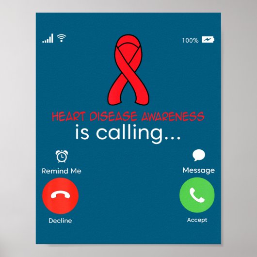 Heart Disease Awareness Red Ribbon Heart Attack Su Poster (Vorne)