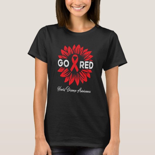 Heart Disease Sunflower Go Red Heart Disease Aware T-Shirt (Vorderseite)
