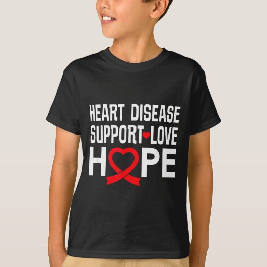 Heart Disease Suprt Love Hope Red Ribbon T-Shirt (Vorderseite)