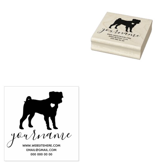 Heart Dog Mops Mops Gummistempel (Stempel)