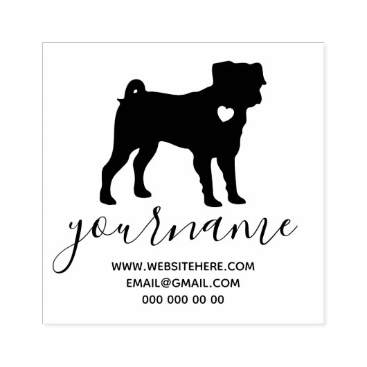 Heart Dog Mops Mops Gummistempel (Prägung)